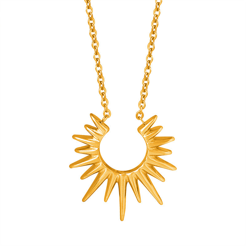 Wholesale Titanium steel 18k retro non-fading versatile women's sunflower exaggerated clavicle necklace